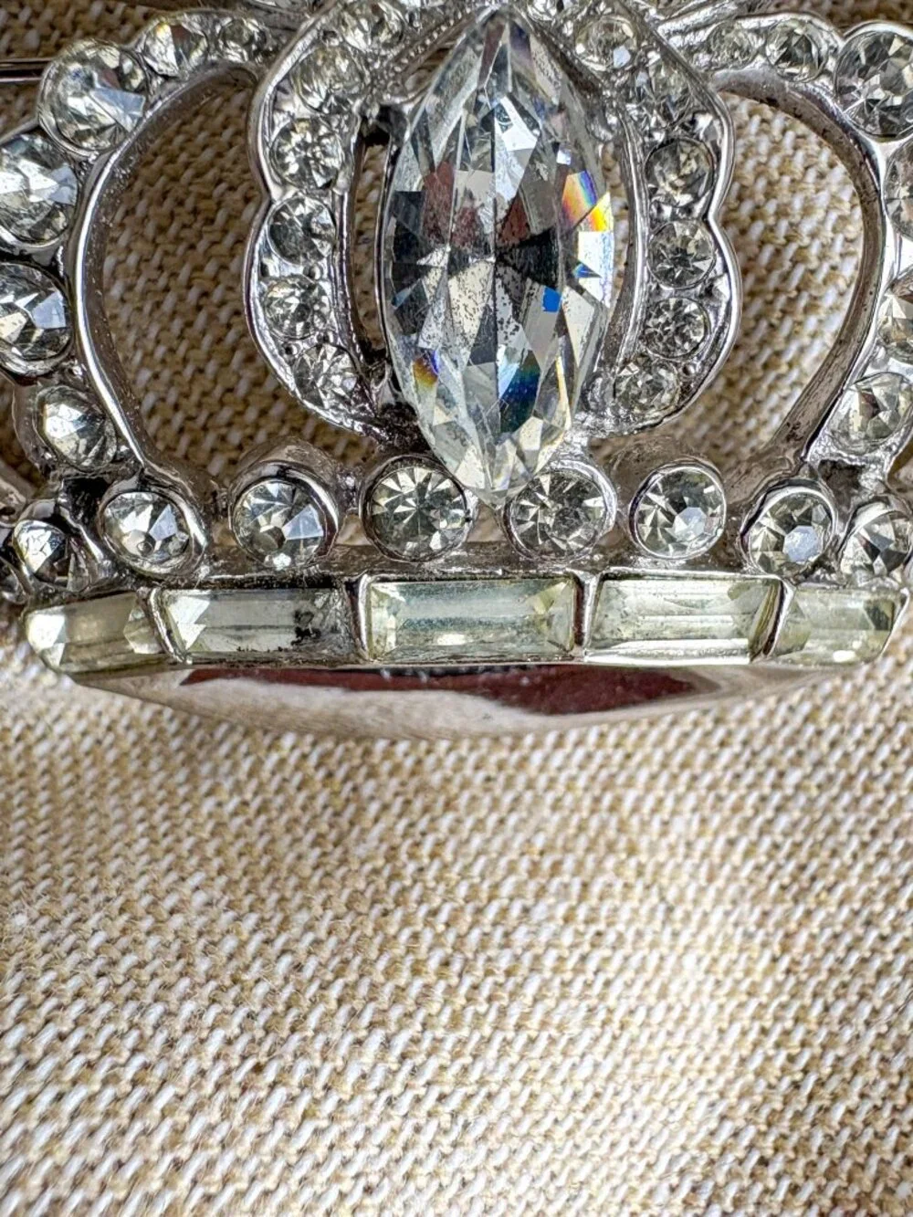 CoroCraft Sterling Crown Brooch - Pegasus Mark, Clear Rhinestones - 1940s Vintag